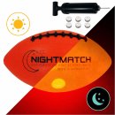 NIGHTMATCH Light Up Football INCL Ball Pump and Spare Batteries - Inside LED Lights up When Kicked - Glow in The Dark Football - Senior Size 6